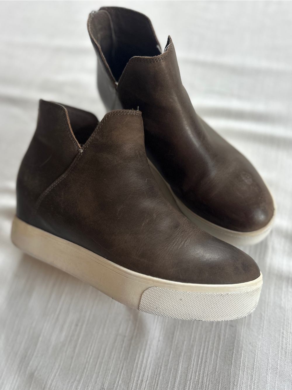 J/Slides NYC Shea Leather Hidden Wedge Sneaker Booties Brown | 8.5